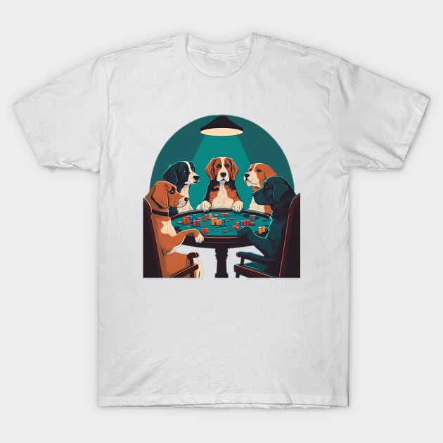 Five Dogs Ante Up for Poker Night T-Shirt by zoocostudio